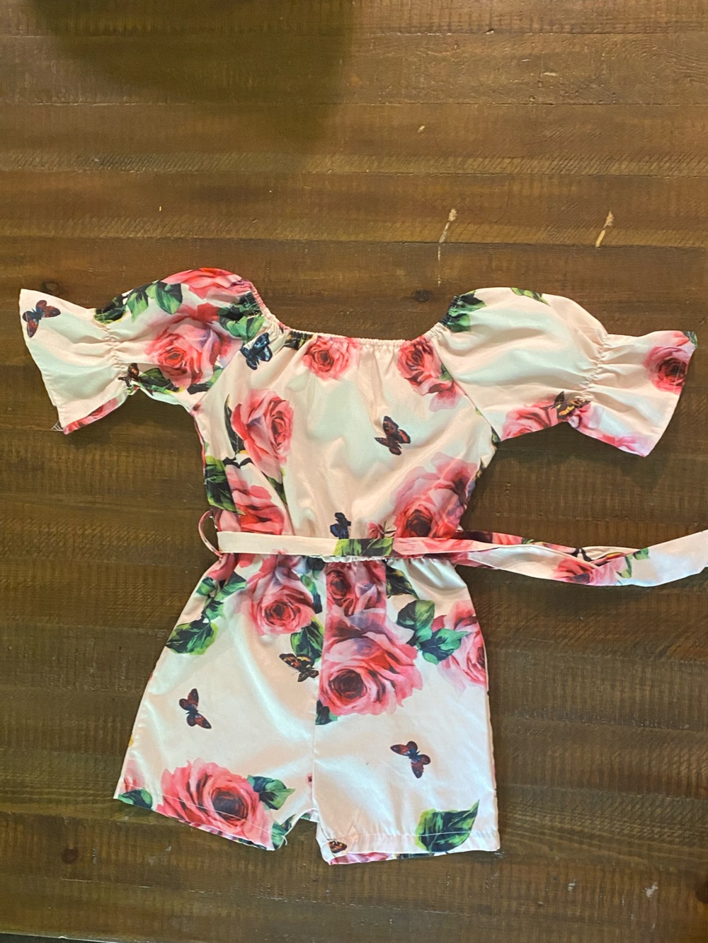 Girls White Floral Butterfly Romper with Belt